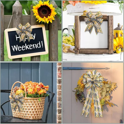 Vista 7 de Whaline Cinta vintage con borde de alambre para camión de girasol, para primavera y verano, diseño floral de búfalo a cuadros, cinta de envoltura