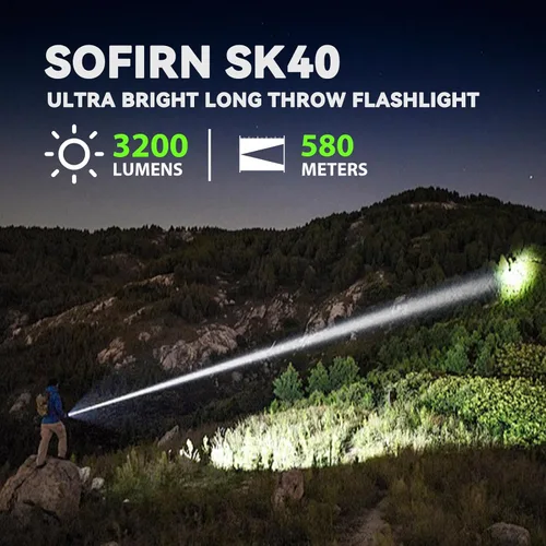 Vista 4 de Sofirn SK40 linterna táctica de 3200 lúmenes, linterna recargable EDC con 580 metros de alcance, luz táctica LED de doble interruptor para camping