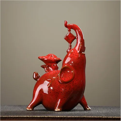 Vista 6 de NYKK Escultura de estatua china de feng shui, cerámica creativa, muebles de elefante auspicioso, sala de estar, estudio, entrada, gabinete