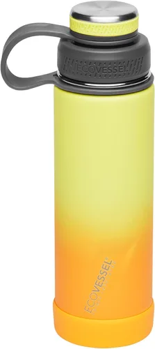 Vista 9 de EcoVessel Botella de agua de acero inoxidable con tapa doble aislada, botella de agua aislada con colador y protector de botella de silicona, taza