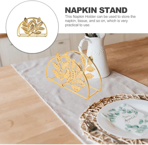 Vista 8 de Golden Iron Napkin Holder with Leaf Design, Large Metal Paper Napkin Stand for Kitchen and Restaurant Table, Rustic Style Bathroom and Dining