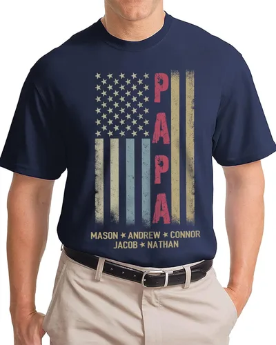 Vista 2 de Personalized Grandpa Papa Dad Kids Grandkids with Name T-Shirt, Custom Grandpa Papa Fathers Day Christmas Birthday Gifts.