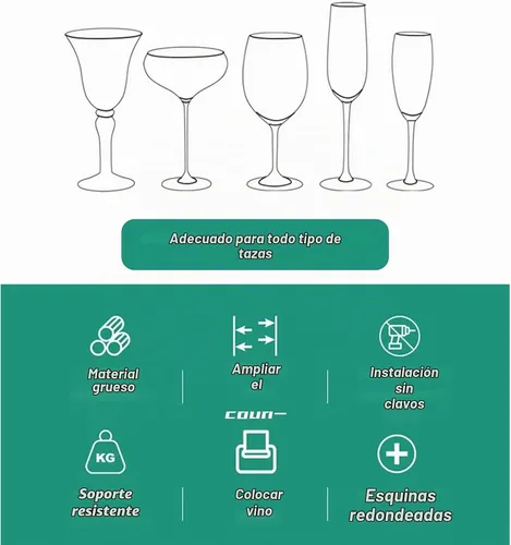Vista 6 de Soporte para copas de vino, paquete de 2 soportes para copas de Negro