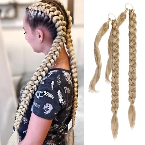 Vista 10 de EMMOR Extensión de cola de caballo larga trenzada con cabello lacio envolvente, extensiones de cabello sintético suave y saludable para mujeres