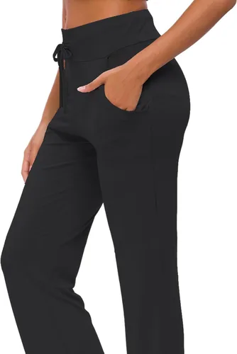 Vista 7 de Pantalones de yoga para mujer con bolsillos, pantalones de yoga holgados de pierna recta con cordón para yoga y correr, estilo casual