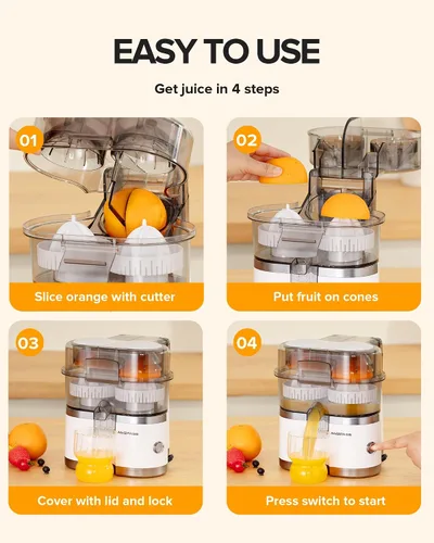Vista 5 de Exprimidor Eléctrico de Naranja de Doble Cabeza, Máquinas de Exprimidor de Cítricos con Cable de Alimentación y Cepillo de Limpieza, Máquina