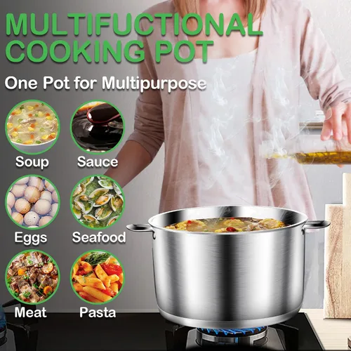 Vista 5 de STOCKPOT Olla de cocina, olla de acero inoxidable, olla de sopa con tapa de vidrio, ollas de inducción - 6 cuartos