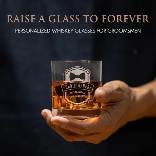 Vista 4 de D1 - Vaso de whisky personalizado para padrinos de boda, recuerdos de despedida de soltero personalizados y regalos para el mejor hombre