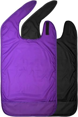 Vista 7 de Betty Dain - Babero para adulto con recogedor de migas, impermeable, color negro Protector de ropa lavable reutilizable mantiene la ropa limpia a