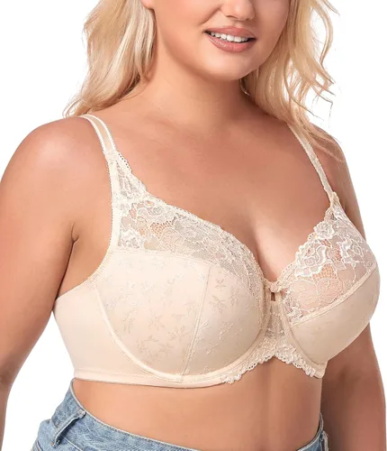 Vista 3 de DotVol Brasier de cobertura completa sin acolchado para mujer, con encaje floral, con aros, talla grande, para uso diario
