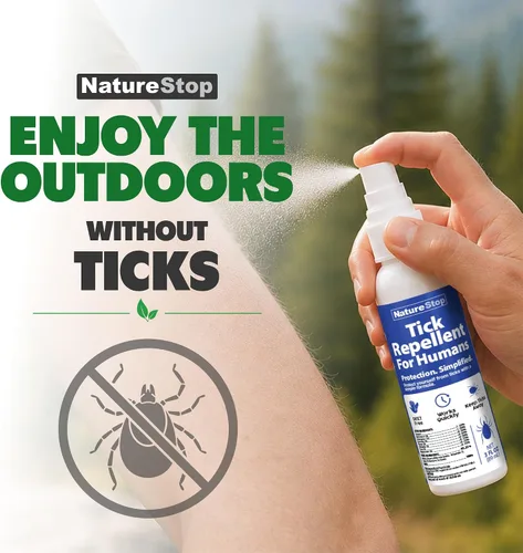 Vista 2 de NatureStop Spray repelente de garrapatas para humanos (3 oz) Fórmula sin DEET, protección para senderismo y campamento, actividades al aire libre