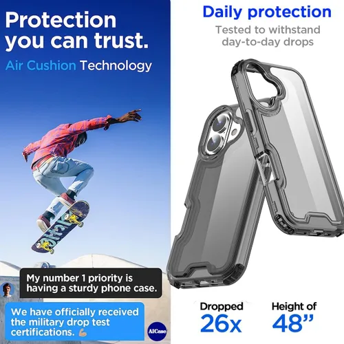 Vista 5 de AICase para iPhone 17 Transparente, Resistente Duradera de 3 Capas de Cristal Transparente [No amarillea]