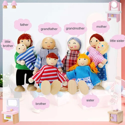 Vista 2 de Sumind Juego de 30 piezas de muebles de casa de muñecas de madera, juego de 8 mini figuras de personas para casa de muñecas, accesorios