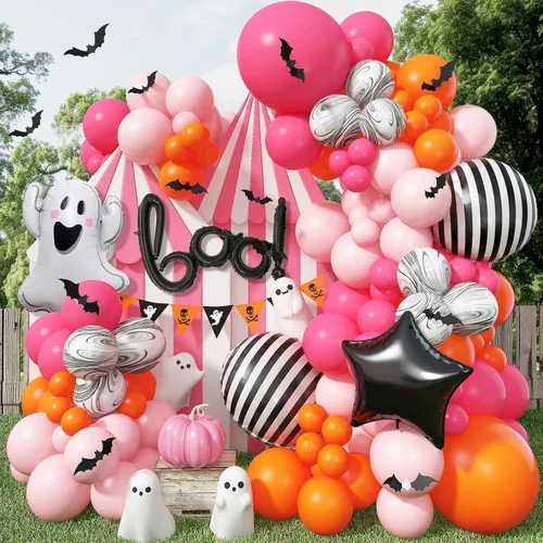 Vista 13 de Kit de Guirnalda de Arco de Globos de Halloween, 126 Piezas, Globos Negros y Naranjas con Globos de Calabaza BOO, Murciélagos de Aluminio, Globos