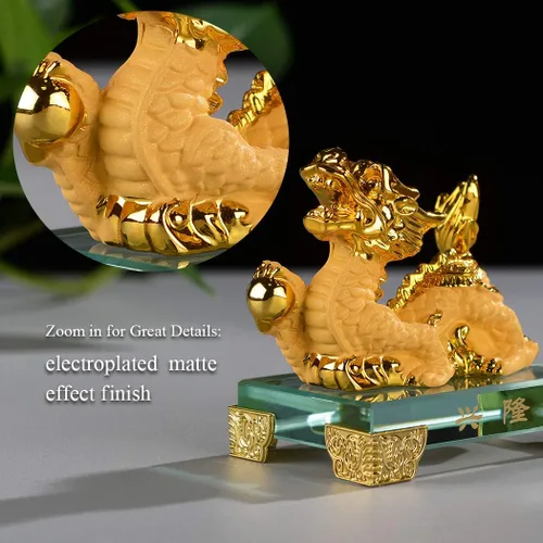 Vista 4 de BRASSTAR Estatua de dragón del zodiaco chino de resina dorada, Feng Shui, decoración de mesa, decoración de mesa, colección de regalo, PTZY104FBA