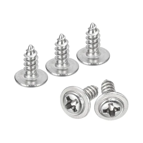 Vista 40 de uxcell ST3x6mm Phillips Pan Head Tornillo Autorroscante con Arandela, 100 piezas - Tornillo de madera de acero inoxidable 304 rosca completa (plata)