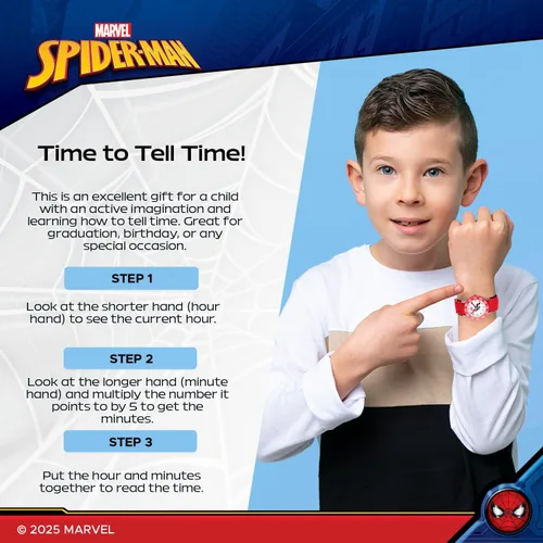 Vista 5 de Marvel Spiderman Watch for Kids - Spiderman Watch Boys - Spider-Man Watches for Boys 4-6 - Kids Toys- Marvel Toddler - Teen - Red Bezel