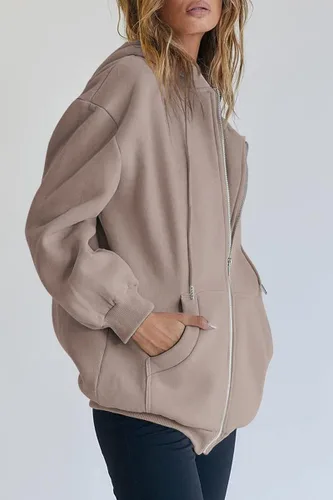Vista 2 de Trendy Queen - Sudaderas con capucha Y2K con cremallera para mujer, de manga larga, para otoño, de gran tamaño, casual, con bolsillo