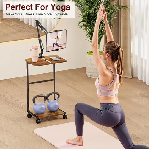 Vista 3 de Soporte de piso para tableta Kindle iPad con mesa auxiliar en forma de C, altura de ángulo ajustable, soporte para iPad Tablet Kindle para cama