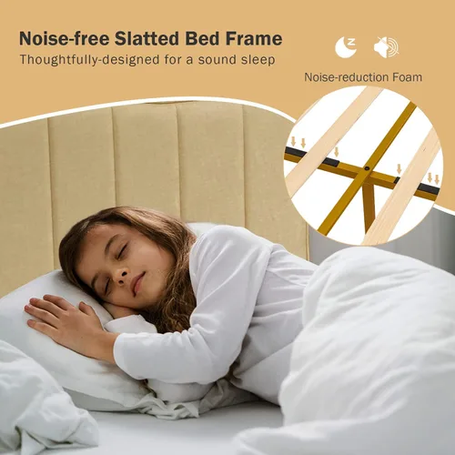 Vista 6 de GIANTEX Base de cama tapizada tamaño Queen, base de cama moderna con cabecera acolchada, base de colchón con soporte de listones de madera maciza