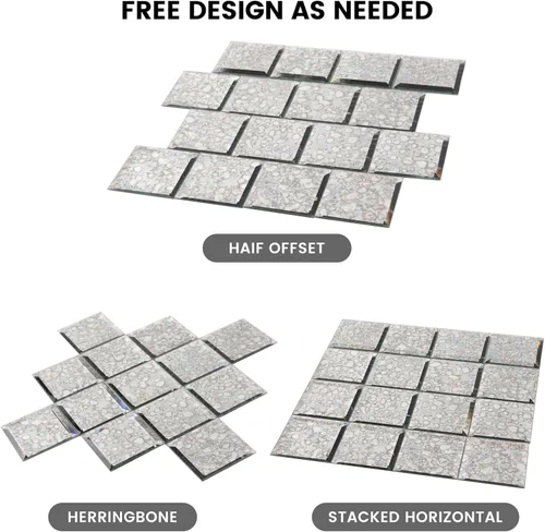Vista 6 de Azulejo de Espejo de Vidrio Biselado Antiguo Despegar y Pegar de 3 x 3 Pulgadas para Salpicadero de Cocina y Pared de Baño (32 Piezas)