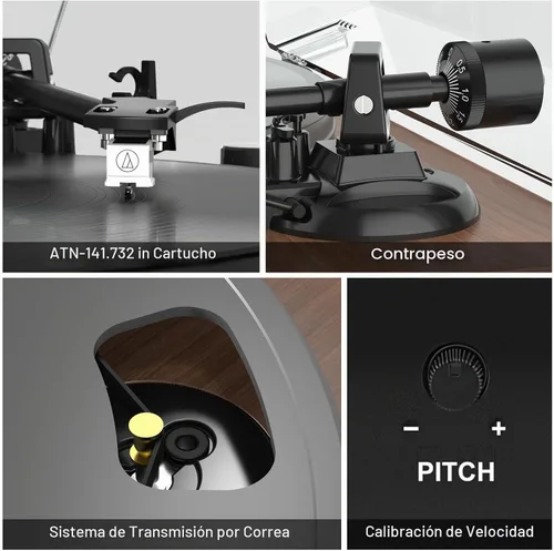 Vista 5 de Tocadiscos con altavoces de 40 W y entrada de salida Bluetooth para discos de vinilo, reproductor de discos de vinilo con preamplificador integrado