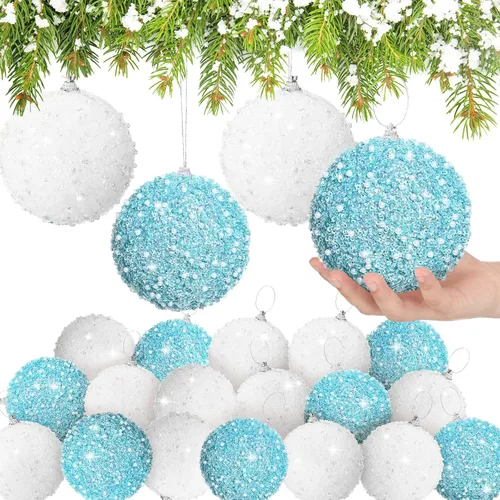Vista 14 de Lyrow 24 piezas 3.15" Juego de adornos de bola de Navidad con purpurina, bola de espuma con lentejuelas colgante, decorativa, en masa, para árbol