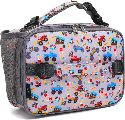 Vista 31 de Flowfly - Lonchera para niños, bolsa escolar aislada duradera con correa de hombro y soporte para botellas, minihielera térmica resistente al agua