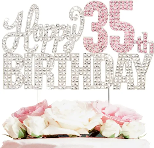 Vista 8 de Decoración de pastel de diamantes de imitación rosa y plateado con texto en inglés "Cheers to 11 Years Old Eleven Bday" de metal brillante