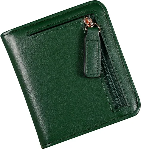 Vista 16 de Cartera pequeña para mujer, con bloqueo RFID, de cuero, plegable, compacta, tarjetero para mujer, con cremallera, bolsillo para monedas, ventana