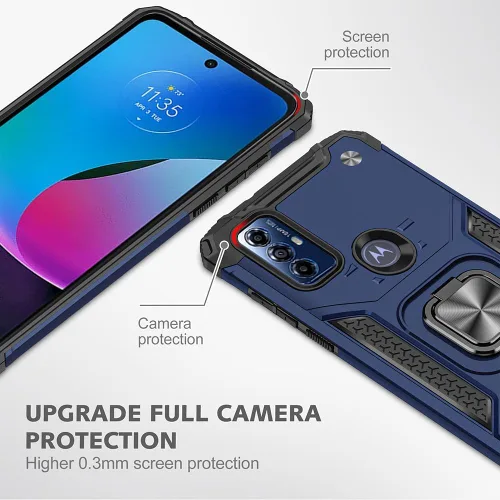 Vista 3 de Funda para Moto G Play 2023, Motorola G Play 2023 con protector de pantalla HD, soporte giratorio de grado militar de 360° (resistente), fundas
