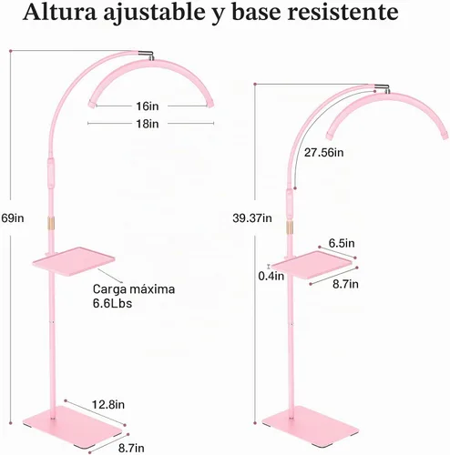 Vista 3 de Mznoo Luz de pestañas con bandeja de herramientas, luz de luna LED de Rosa