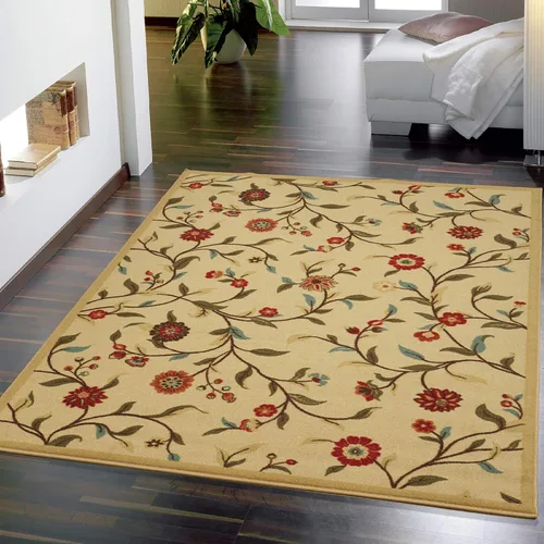 Vista 27 de Ottomanson, colección OttoHome, tapete para corredor con diseño azul claro y damasco (antiderrapante), parte trasera de goma Floral Beige