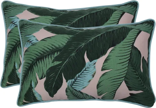 Vista 30 de Pillow Perfect Almohadas lumbares Delray azul marino para exteriores/interiores, 11.5 x 18.5 pulgadas, paquete de 2
