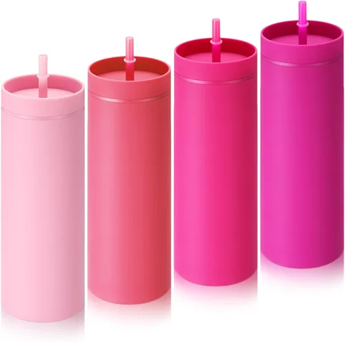 Vista 10 de Baderke - Paquete de 8 vasos delgados de 16 onzas a granel con tapa y Verde oscuro