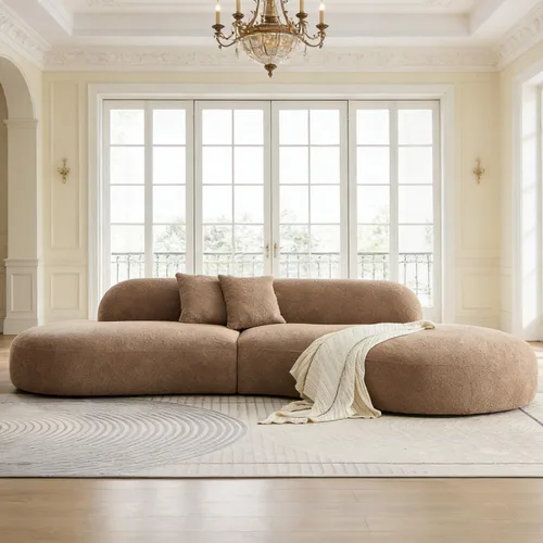 Vista 10 de Sofá curvo de lujo de 135.4 pulgadas, moderno sofá beige con diván