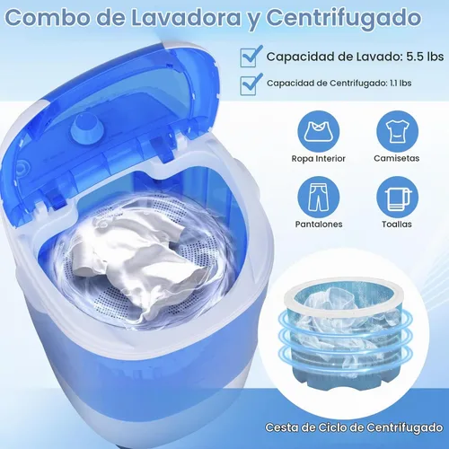 Vista 3 de ARLIME Mini lavadora y secadora, mini lavadora de lavandería de 5.5 libras Azul