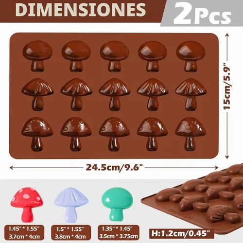 Vista 4 de Webake Molde de chocolate de hongos, moldes de silicona de 15 cavidades con tres bonitas formas de hongo, perfecto para chocolate, dulces, fondant