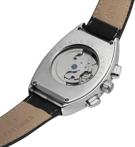 Vista 3 de FORSINING Reloj rectangular de cuerda automática para hombre, con correa de cuero auténtico, Tourbillon