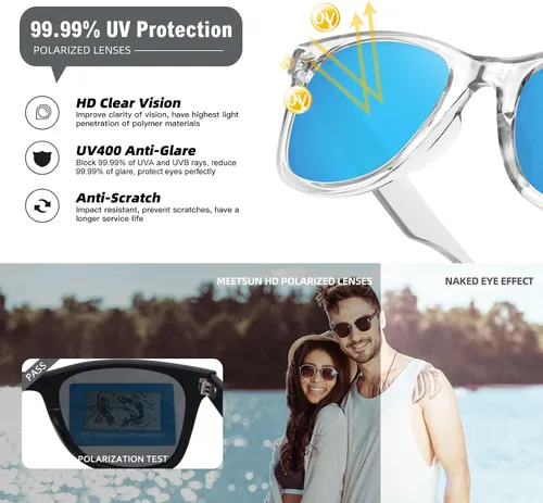 Vista 116 de MEETSUN Polarized Sunglasses for Women Men Classic Retro Square Frame Driving Sun Glasses UV Protection