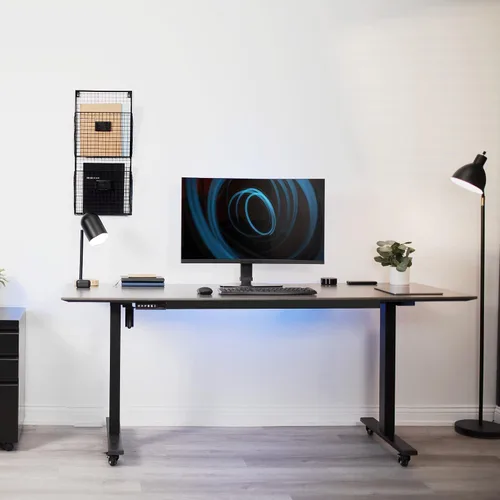 Vista 2 de VIVO Soporte de escritorio de montaje para monitor único, brazo ajustable de altura alta para pantallas de hasta 32 pulgadas, negro, STAND-V001V