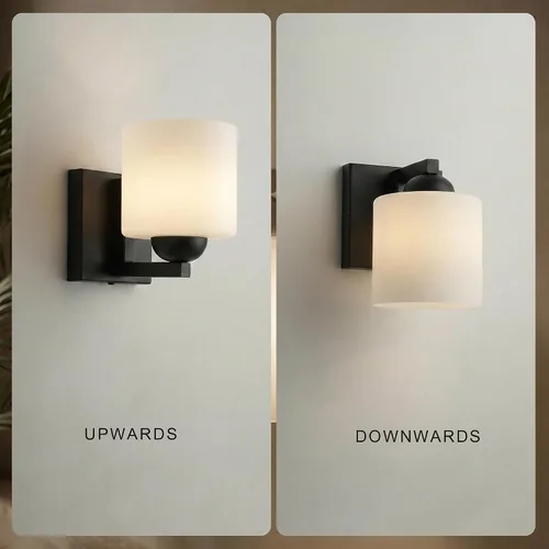 Vista 7 de mirrea Lámpara de tocador negra de 1 luz para espejo, aplique de pared de baño con pantallas de vidrio blanco esmerilado