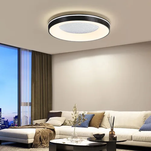 Vista 20 de Lámpara de techo LED moderna, anillo negro empotrado, lámpara de techo con control remoto, lámpara de techo acrílica para dormitorio, pasillo, isla