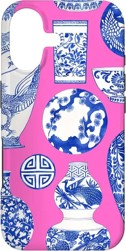Vista 32 de iPhone 16 Blue Willow Chinoiserie Jengibre Tarro Fresco Preppy Rosa Azul Caso