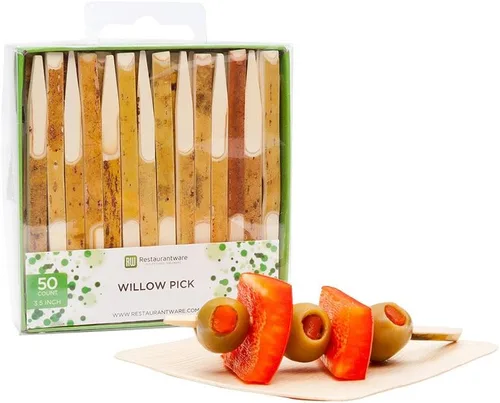 Vista 15 de Restaurantware Púas de madera de 3.5 pulgadas, 500 mini tenedores de cóctel de madera, dos púas de bambú resistentes para fiestas o catering