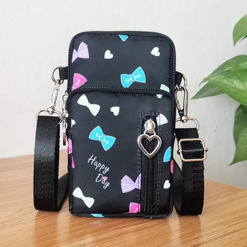 Vista 4 de Bolsa multifuncional para teléfono celular para mujer, diseño de lazo de acuarela a la moda, para mujer, con cremallera, para hombro, bolsa