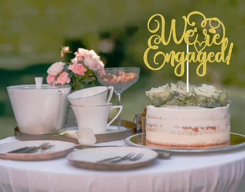 Vista 5 de Decoración para tartas con texto en inglés "We're Engaged", decoración de despedida de soltera, decoración para tartas de compromiso, suministros