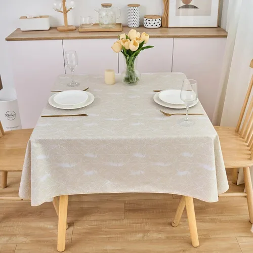 Vista 8 de LIBERECOO Mantel de vinilo resistente con reverso de franela, mantel de plástico impermeable a prueba de aceite, resistente a las manchas, lavable