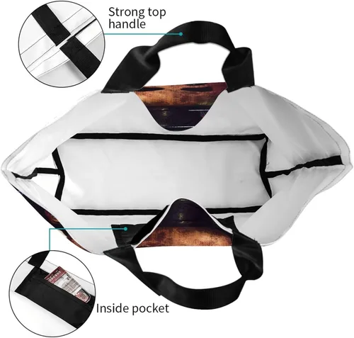 Vista 5 de BELSAV Bolsa de mano con estampado para mujer, reutilizable, plegable, bolsa de compras, bolsa de playa, bolsa de hombro, bolsa de viaje