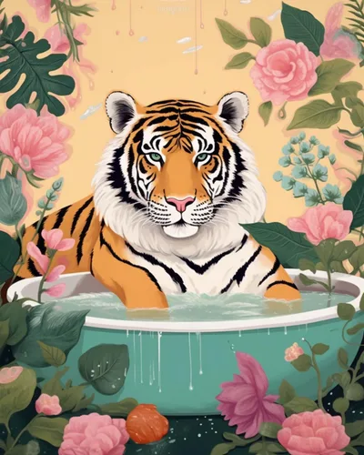 Vista 14 de Pintura por números para adultos, baño, animales, bricolaje, pintura al óleo digital, pintura acrílica, cebra, arte de pared, hojas verdes, bañera